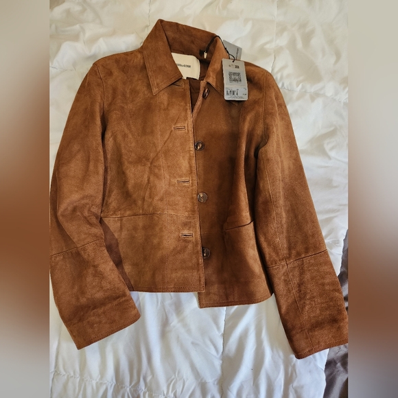 Zadig & Voltaire Lessa Suede Jacket In Cognac Genuine Leather Nwt - Picture 8 of 16